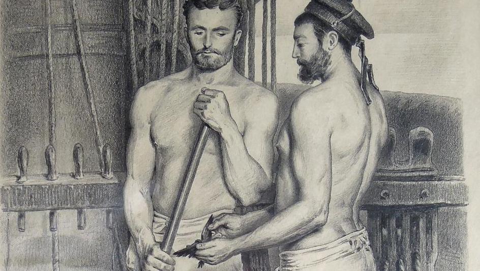 Pierre Loti (1850-1923, Julien Viaud dit), Deux gabiers, vers 1886, dessin signé en... Un bel hommage  à Pierre Loti dessinateur