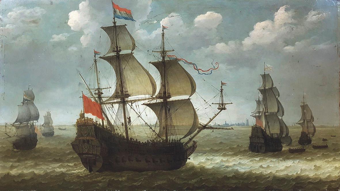 Adam Willaerts (1577-1664), Vaisseaux, dont l’Amélia, devant la ville de Dunkerque, 1640,... Une glorieuse marine d’Adam Willaerts