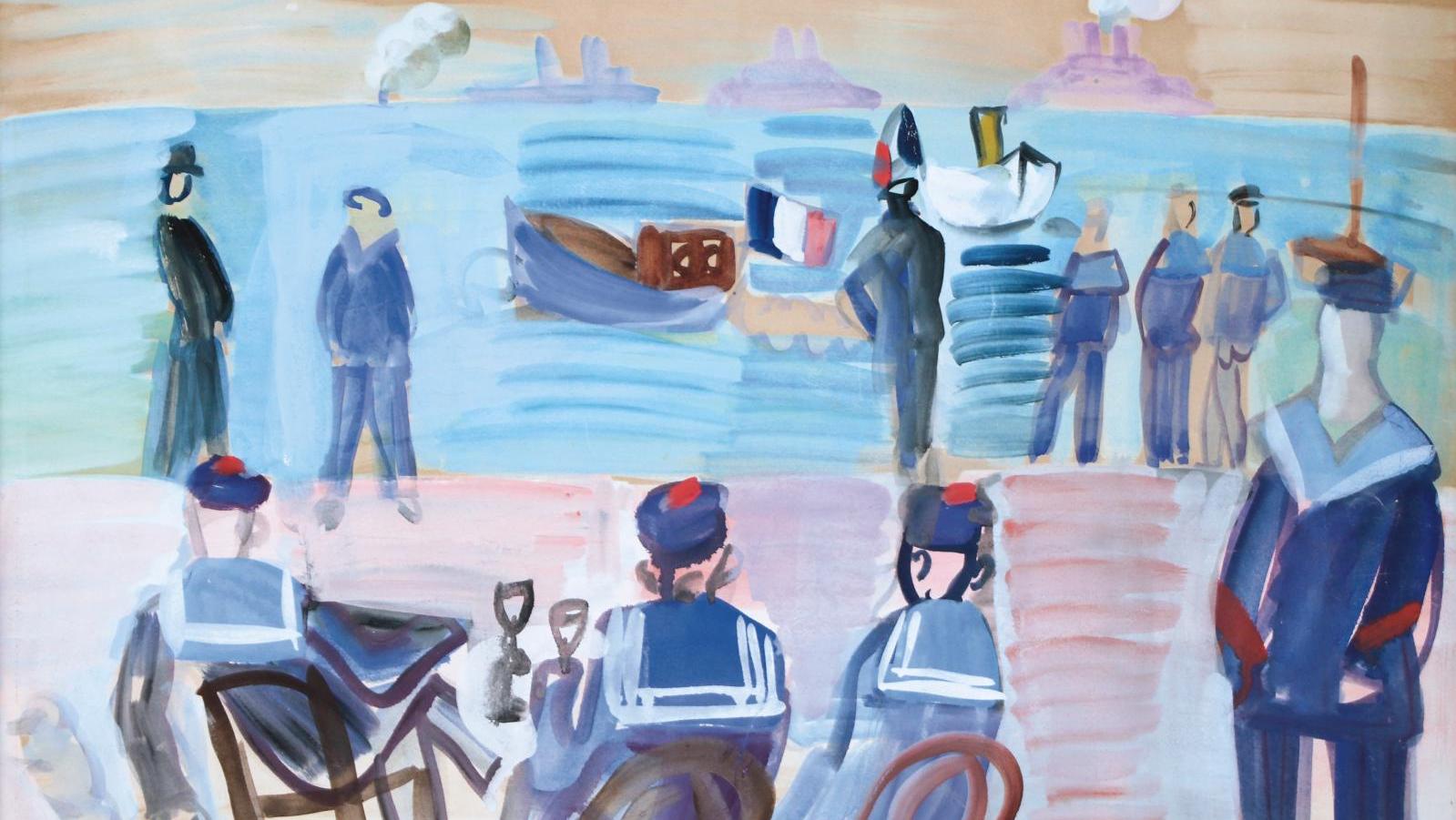 Raoul Dufy (1877-1953), Marins sur le port, vers 1925, gouache et aquarelle sur papier,... En permission avec Dufy, à l’atelier avec Fautrier
