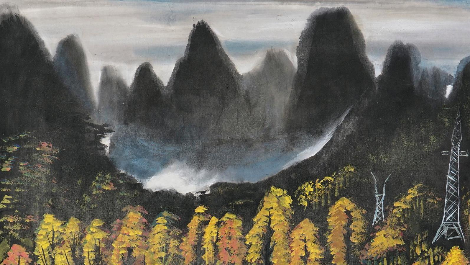 Lin Fengmian (1900-1991), Paysage d’automne, encre et couleurs sur papier, signée... Sonate d’automne de Lin Fengmian