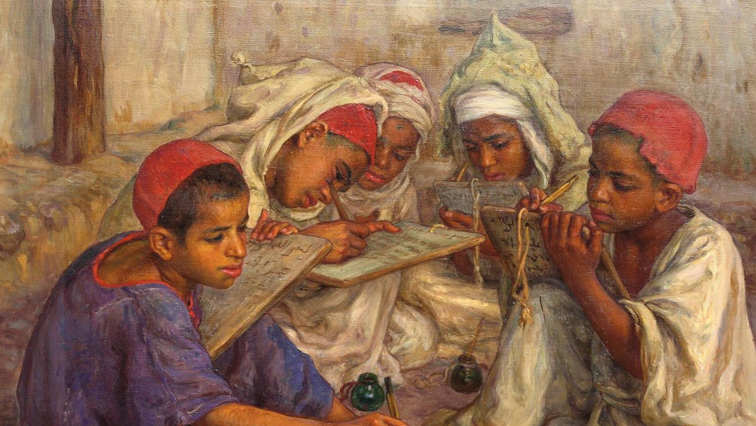 Étienne Dinet (1861-1929), L’École coranique, huile sur toile, vers 1910, 64 x 81 cm,... Les écoliers studieux d’Etienne Dinet