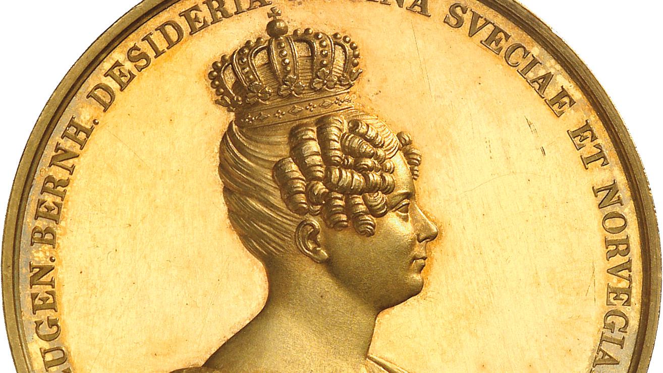 Norvège, Desideria, reine de Suède et de Norvège (1818-1844), médaille en or, 1829,... Le fabuleux destin de Désirée Clary, reine de Suède et de Norvège