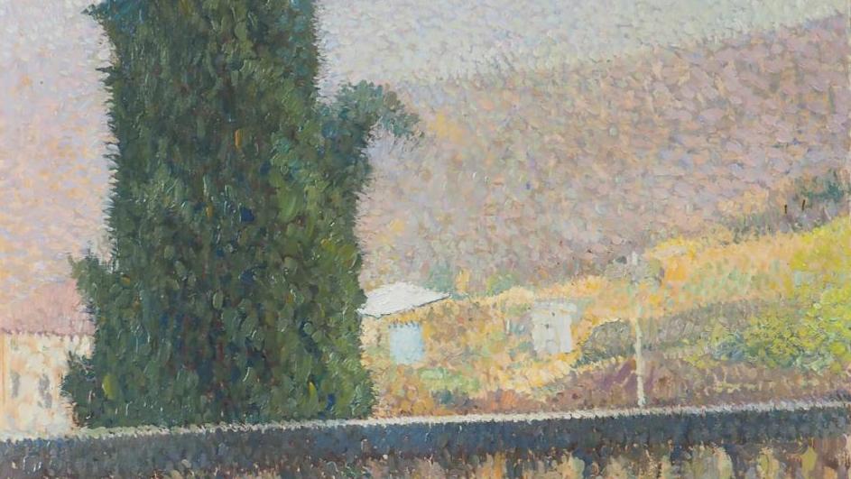 Henri Martin (1860-1943), Terrasse à Marquayrol, huile sur Isorel, 74,5 x 54 cm,... Terre aimée, du Vietnam au Lot