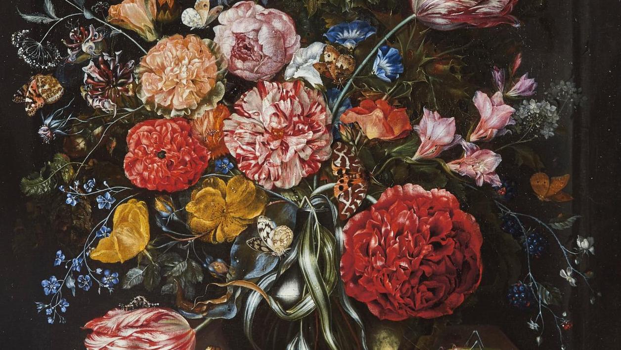 Attribué à Nicolaes Van Suchtelen (1656 ?-1715 ?), Nature morte aux fleurs et papillons,... Par Nicolas Suchtelen, maire de Hoorn ?