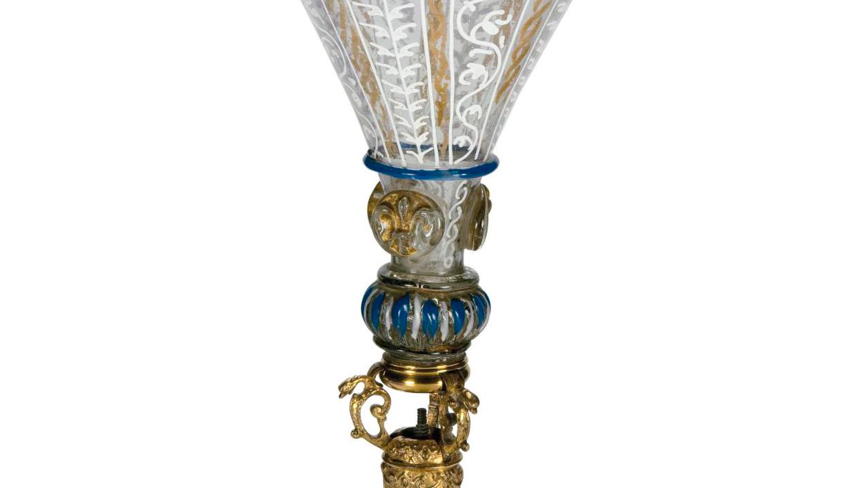 France, late 16th/early 17th century, conical glass standing on a blue and white... The fragile, exquisite glass collection of Barbara Wirth