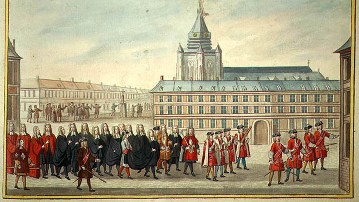 Procession avec l’échevinage et le maire, 1729, tiré de Description des réjouissances... La police des Lumières aux Archives nationales