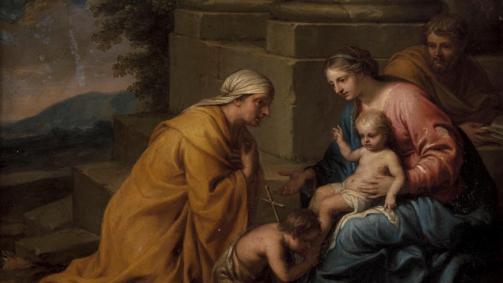 Attribuée à Nicolas Loir (1624-1679), Sainte Famille avec sainte Anne, huile sur... Une Sainte Famille Attribuée à Nicolas Loir