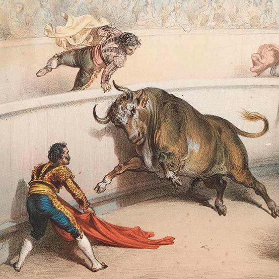 Tauromachie corrida bull fight aquatintes Londres XIXème siècle 