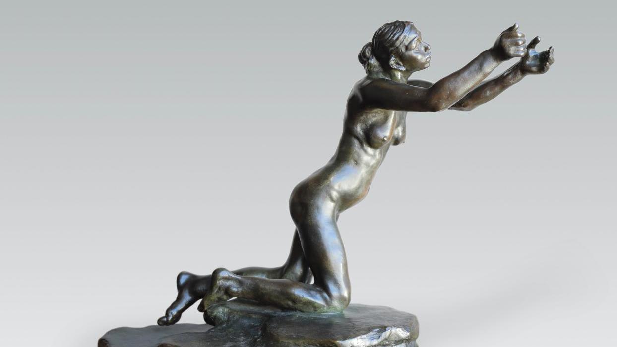 Camille Claudel (1864-1943), L’Implorante, bronze à patine brun nuancé de vert, signé,... Une œuvre manifeste de Camille Claudel