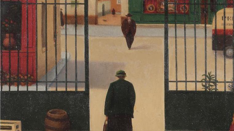 René Rimbert (1896-1991), Paysage à la grille, 1978, huile sur toile, 33 x 19 cm.... Rimbert, Macréau et les autres…