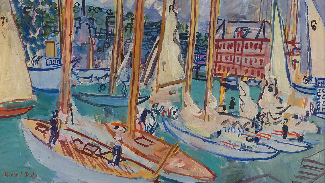 Raoul Dufy (1877-1953), Voiliers dans le port de Deauville, oil on canvas, c. 1935,... Dufy, Laurencin and Braque Reunited Under the Hammer 
