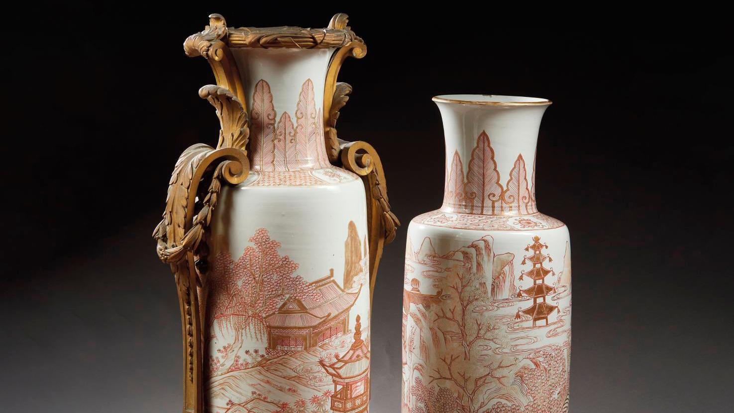 China, Kangxi period (1662-1722), two porcelain scroll vases, possibly forming a... The Well-Stocked Attics of the Château de Mouchy 