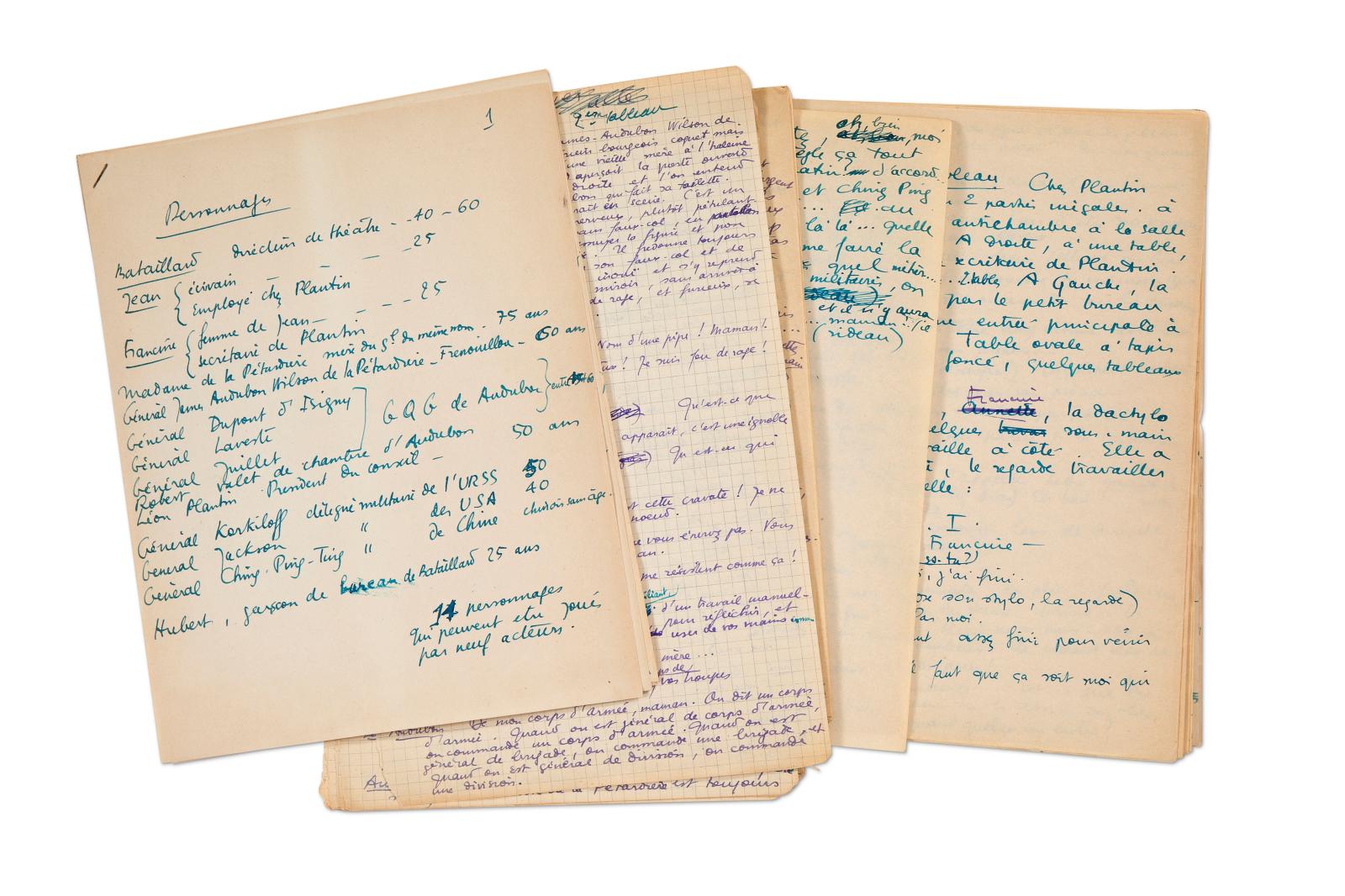 Boris Vian (1920-1959), Le Goûter des généraux, manuscrits autographes et tapuscrits [1951]. Estimation : 10 000/15 000 € - Vente n° 33