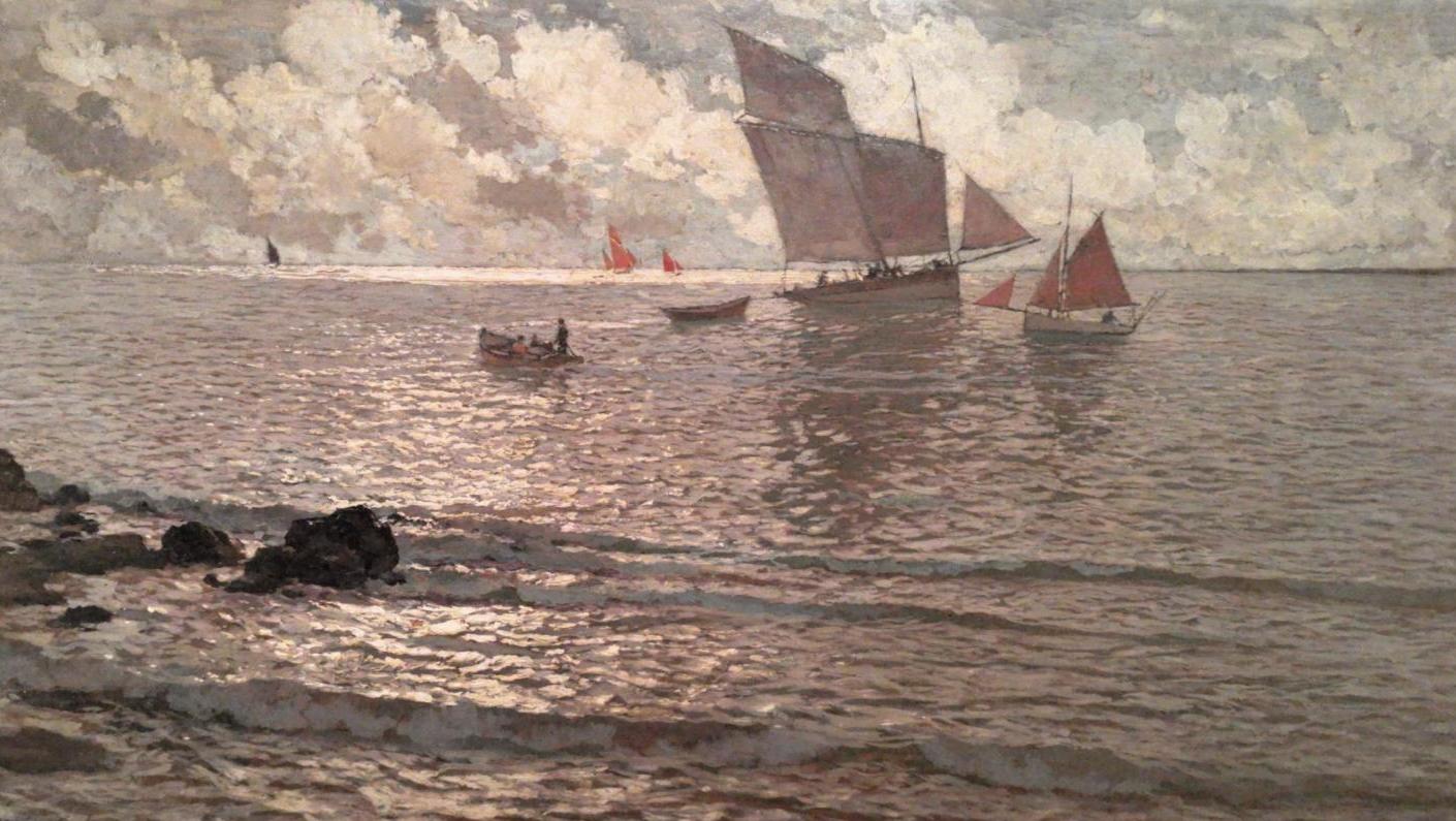 Amédée Julien Marcel-Clément (1873-?), Petites vagues près de Granville, huile sur... Les marines miroitantes de Marcel-Clément