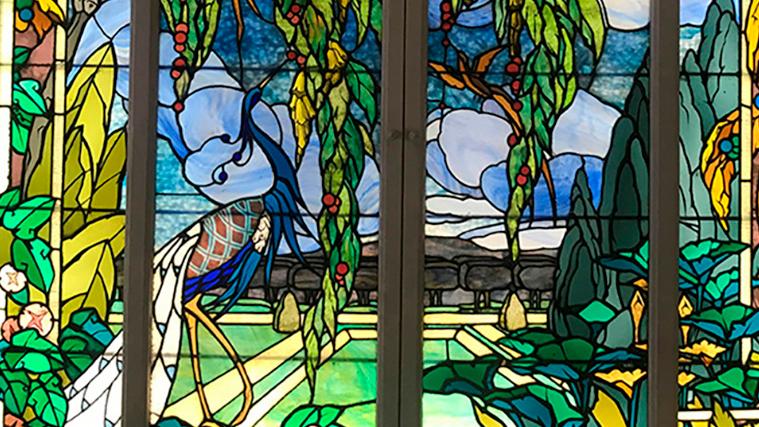 Jacques Grüber (1870-1936), stained glass window, c. 1920-1925, unsigned, with eight... Jacques Grüber's Extraordinary Glass Garden 