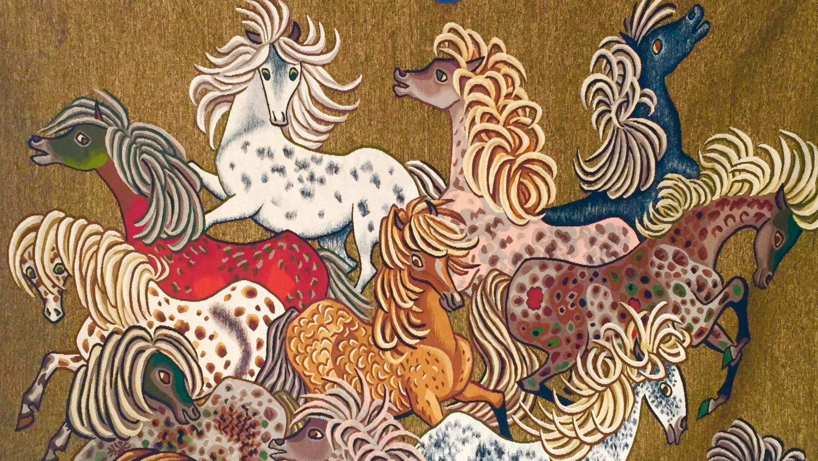 Dom Robert (1907-1997), Western, tapestry in polychrome wool, signed and monogrammed... Nature According to Dom Robert