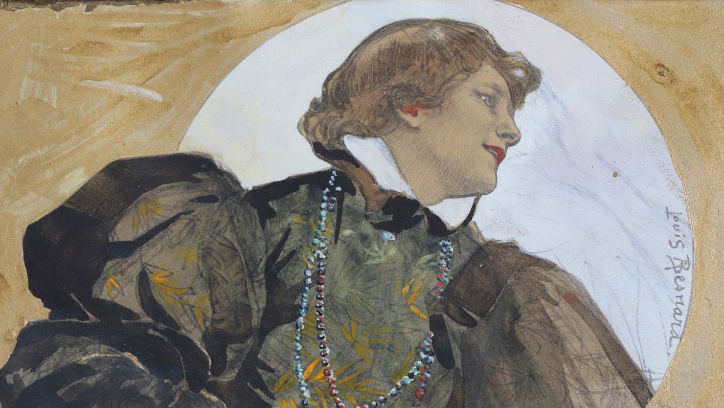Louis Albert Besnard (1873-1962), Portrait de Sarah Bernhardt, aquarelle signée,... Sarah Bernhardt en costume