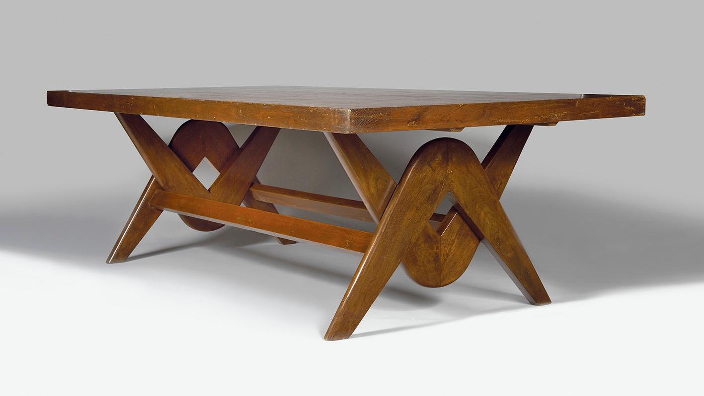 Pierre Jeanneret (1896-1967), Boomerang Table "PJ-TAT-14-A", rectangular teak table... A Pierre Jeanneret Conference Table from Chandigarh