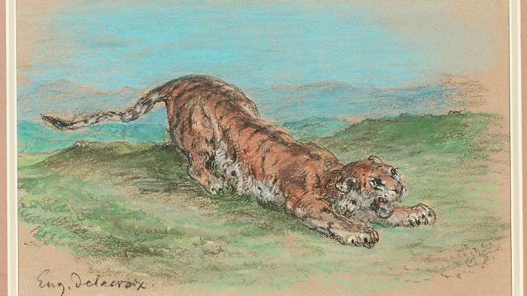 Eugène Delacroix (1798-1863), Tigre Prenant son Élan (Crouching Tiger), 1848, pastel,... The Julie Reinach-Goujon Collection 