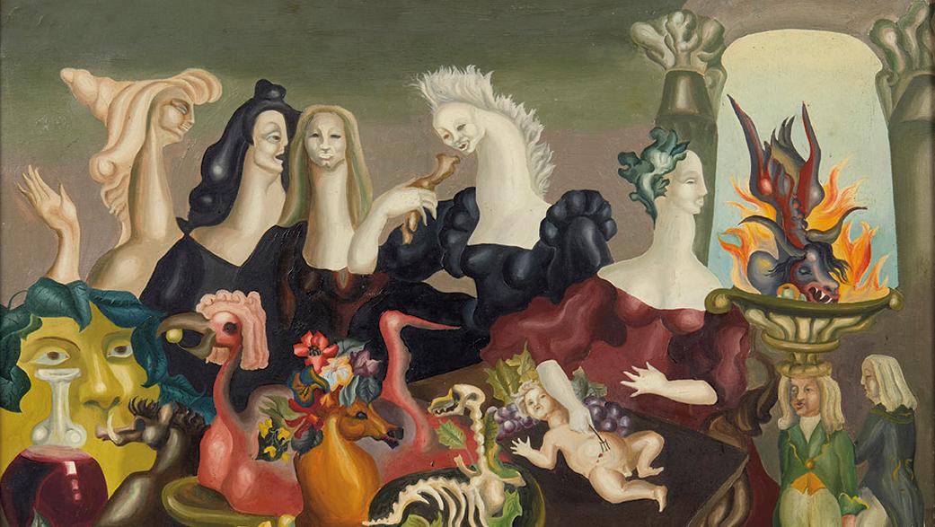 Leonora Carrington (1917-2011), Le Repas de lord Candlestick, 1938, huile sur toile,... André-François Petit, un fou du surréalisme ! 