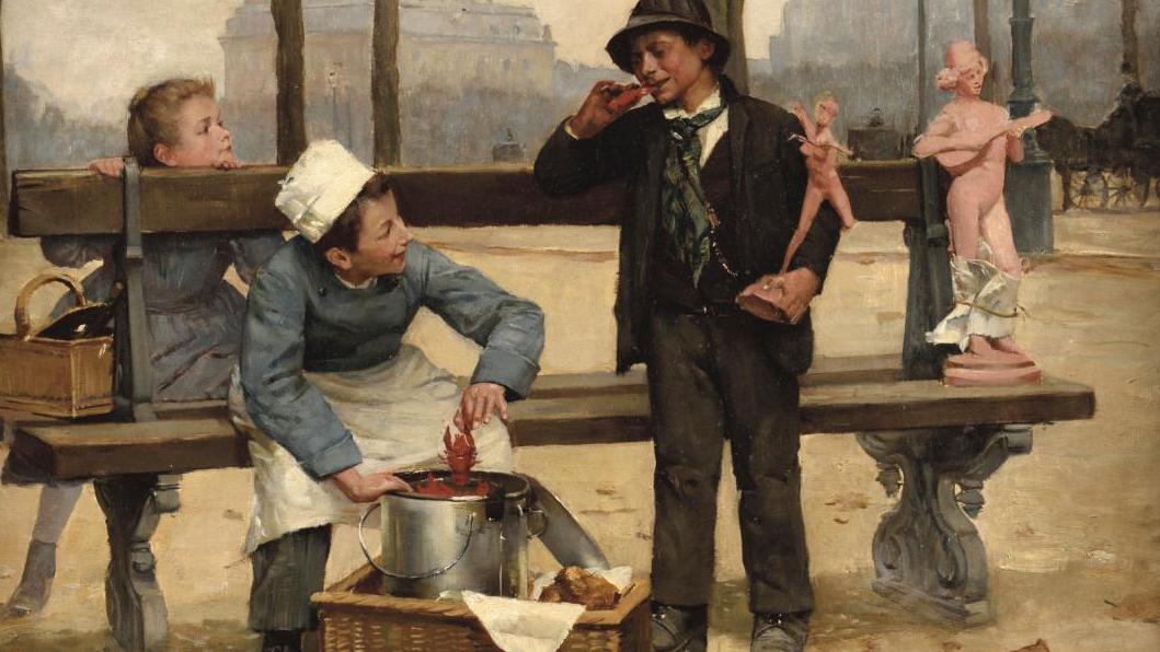 Paul-Charles Chocarne-Moreau (1855-1931), Jeunes enfants dans un parc, l’un tenant... Chocarne-Moreau, une âme d’enfant