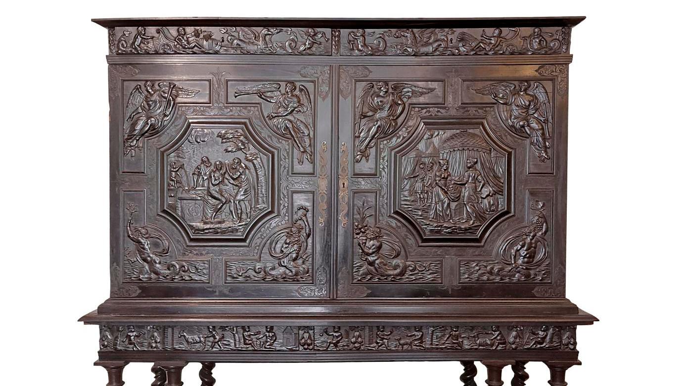 Paris, c. 1630. Louis XIII period cabinet in carved ebony, engraved ebony and darkened... The Richly Exuberant Louis XIII Style 