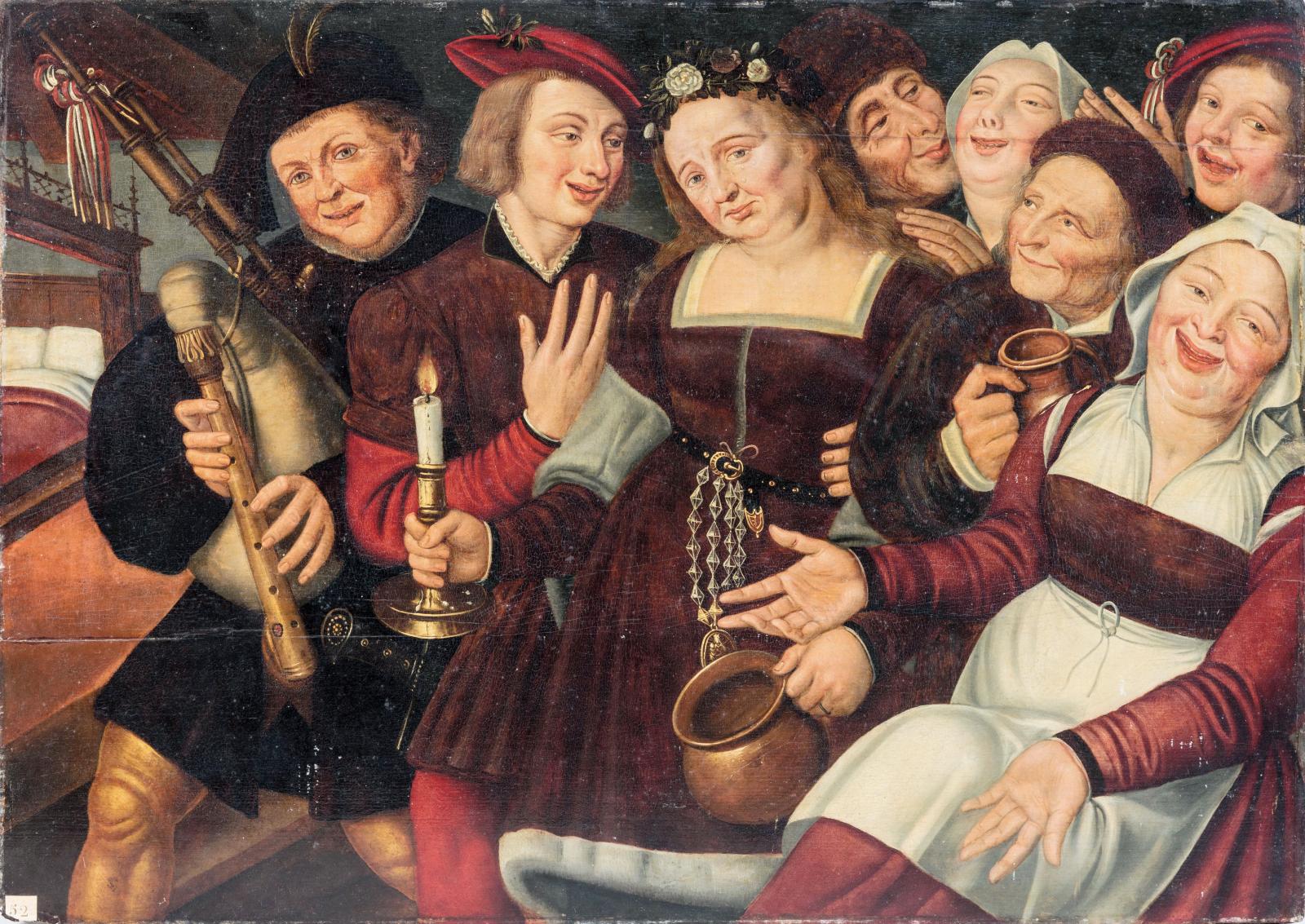 École flamande du XVIIe siècle, suiveur de Jan Massys, Cortège de la mariée, panneau de chêne trois planches, non parqueté, 77 x 108 cm. Adjugé : 25 4