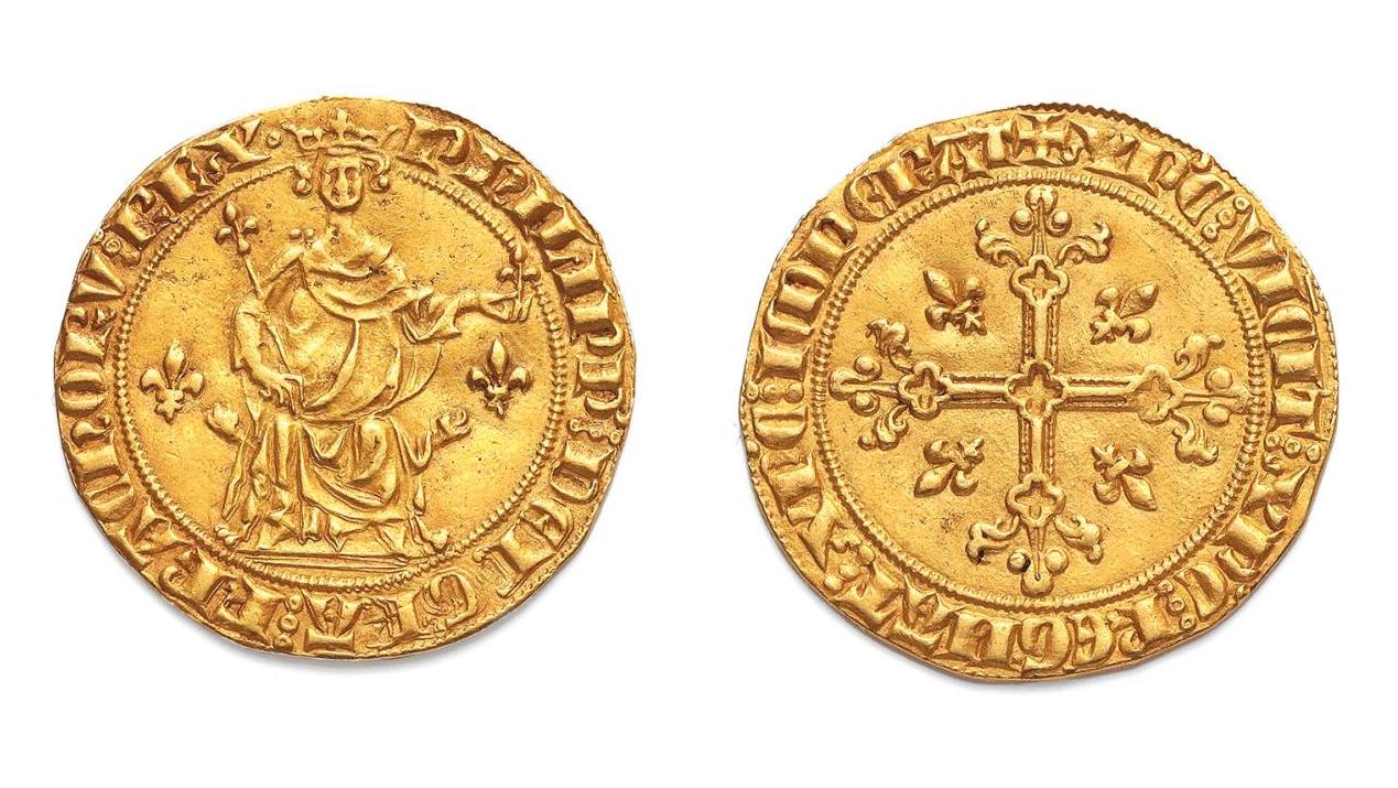 Règne de Philippe IV le Bel (1285-1314), florin d’or à la reine, poids 4,23 g. Adjugé :... Philippe le Bel en or