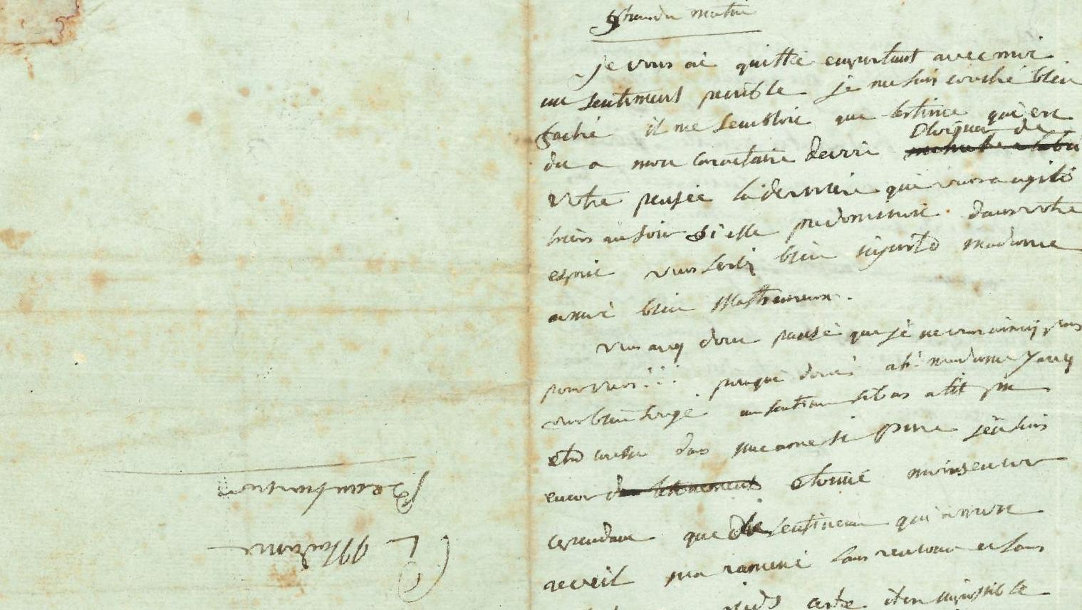 Napoléon Bonaparte (1769-1821), lettre autographe signée «BP» adressée à Joséphine... Lettre d'amour à Joséphine