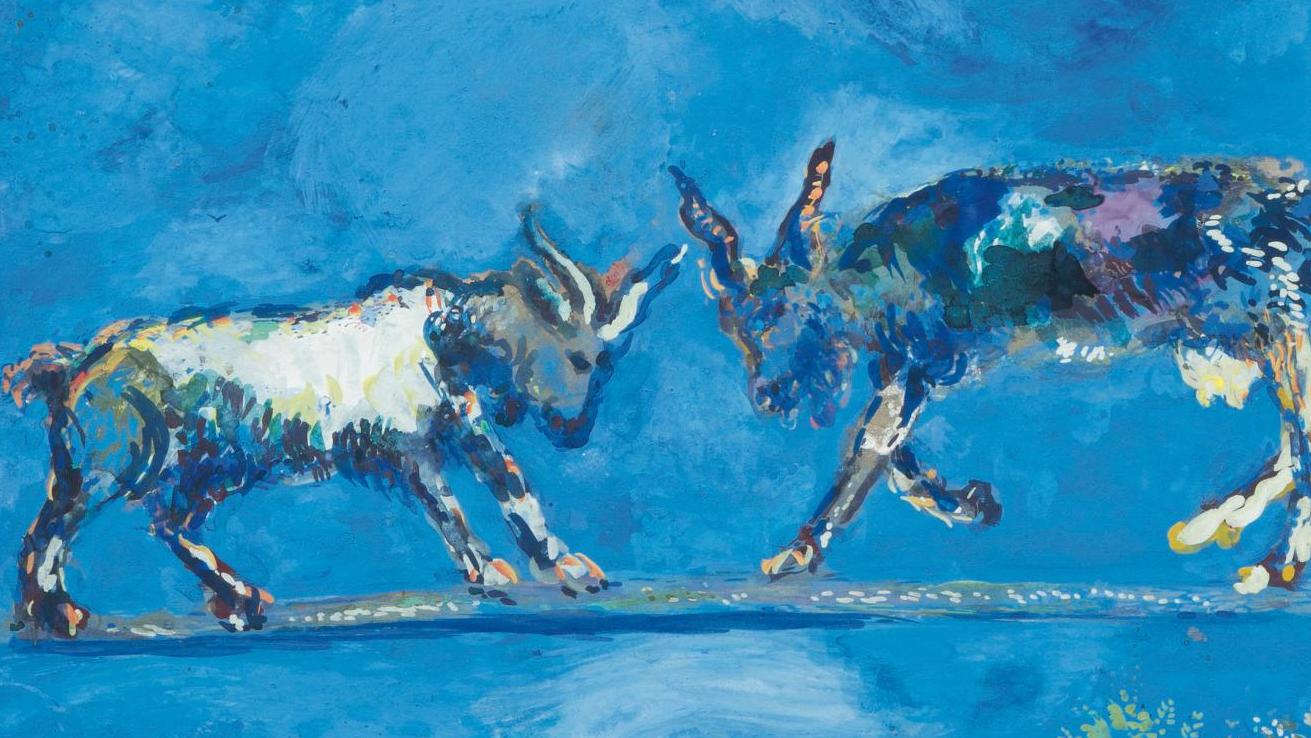 510 400 € Marc Chagall (1887-1985), Les Deux Chèvres (Fables de la Fontaine), vers... Cote : 50 nuances de bleu