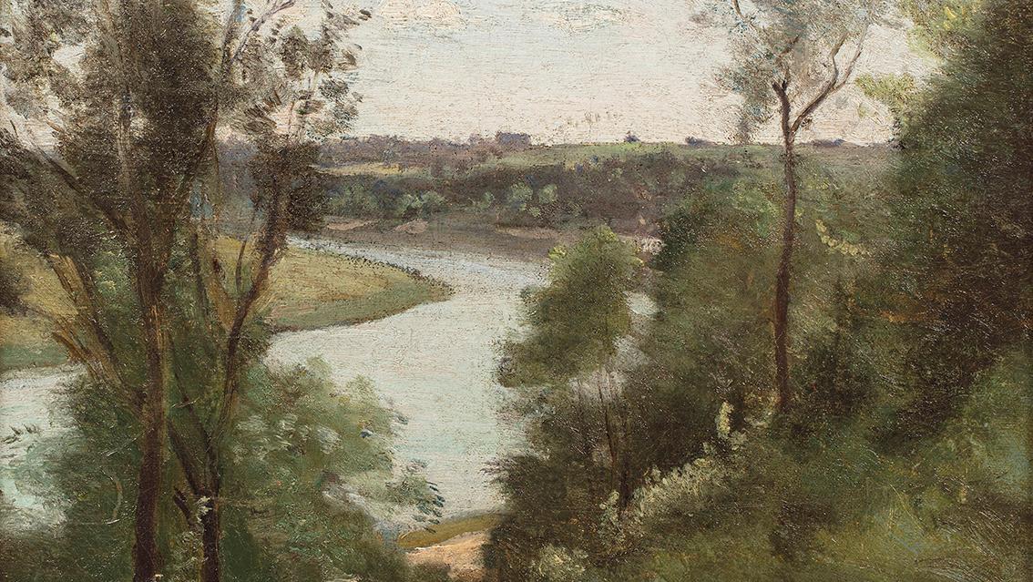 Camille Corot (1796-1875), Une rivière vue de haut à travers les arbres (A River... Camille Corot: An Air of Italy 