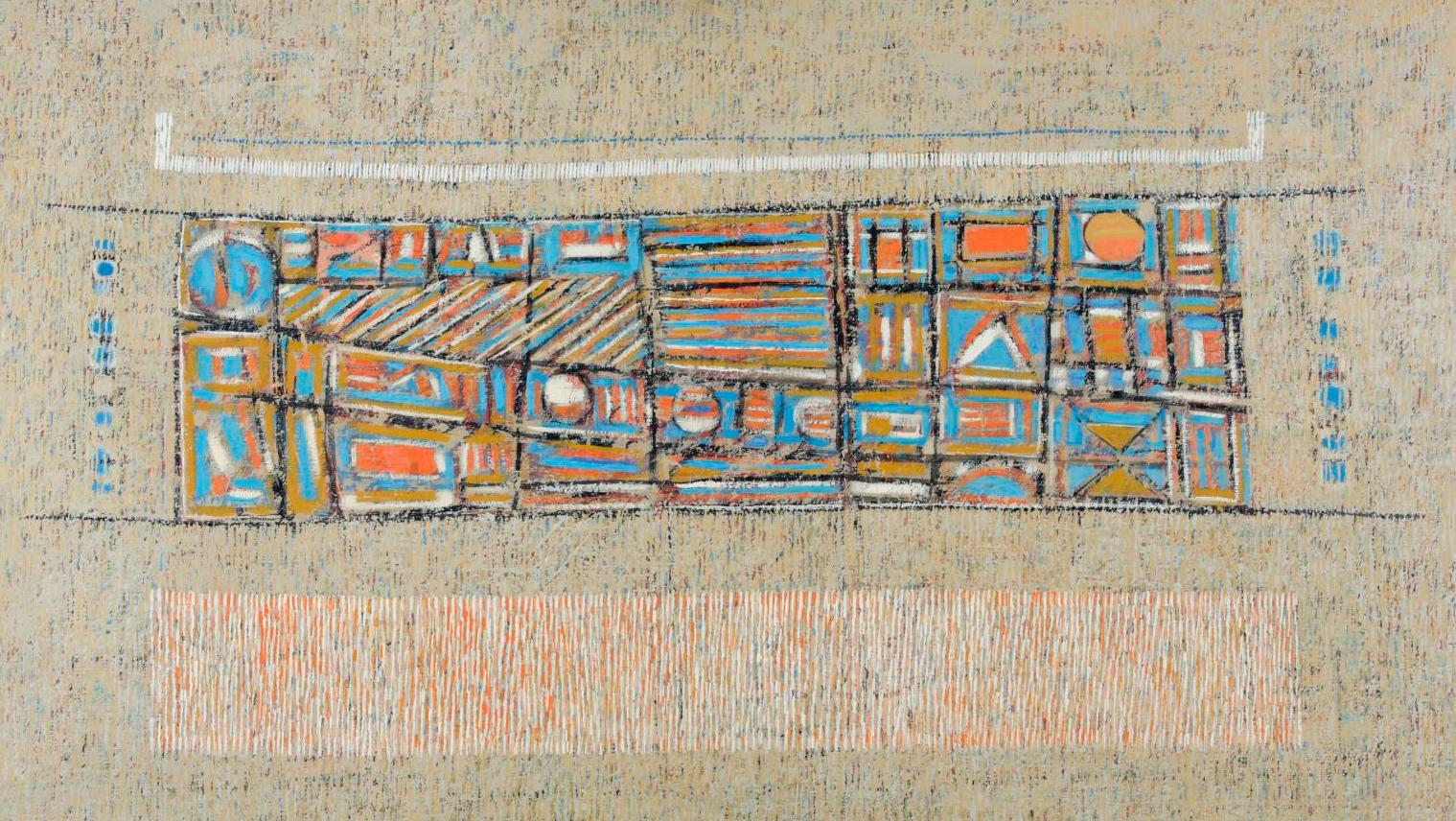 Seund Ja Rhee (1918-2009), Composition abstraite (Abstract Composition), 1961, oil... Artist Seund Ja Rhee Celebrated in Cannes