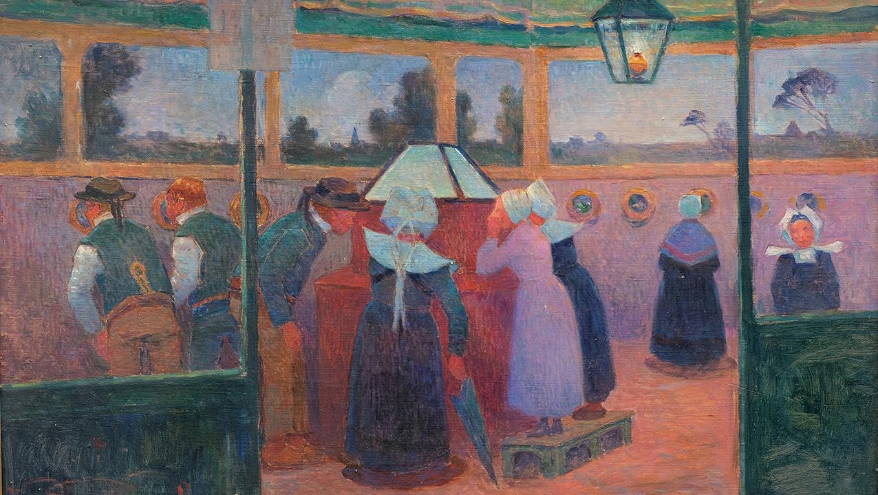 Ferdinand Loyen du Puigaudeau (1864-1930), La Lanterne magique, huile sur toilen... Ferdinand Loyen du Puigaudeau et la lanterne magique