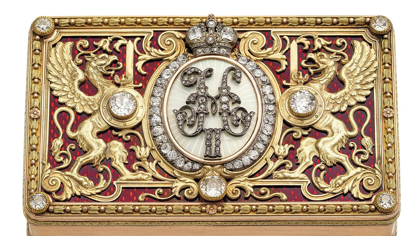 Boîte-tabatière, Saint-Pétersbourg, ateliers de Pierre-Karl Fabergé (1846-1920),... Un cadeau diplomatique du tsar Nicolas II