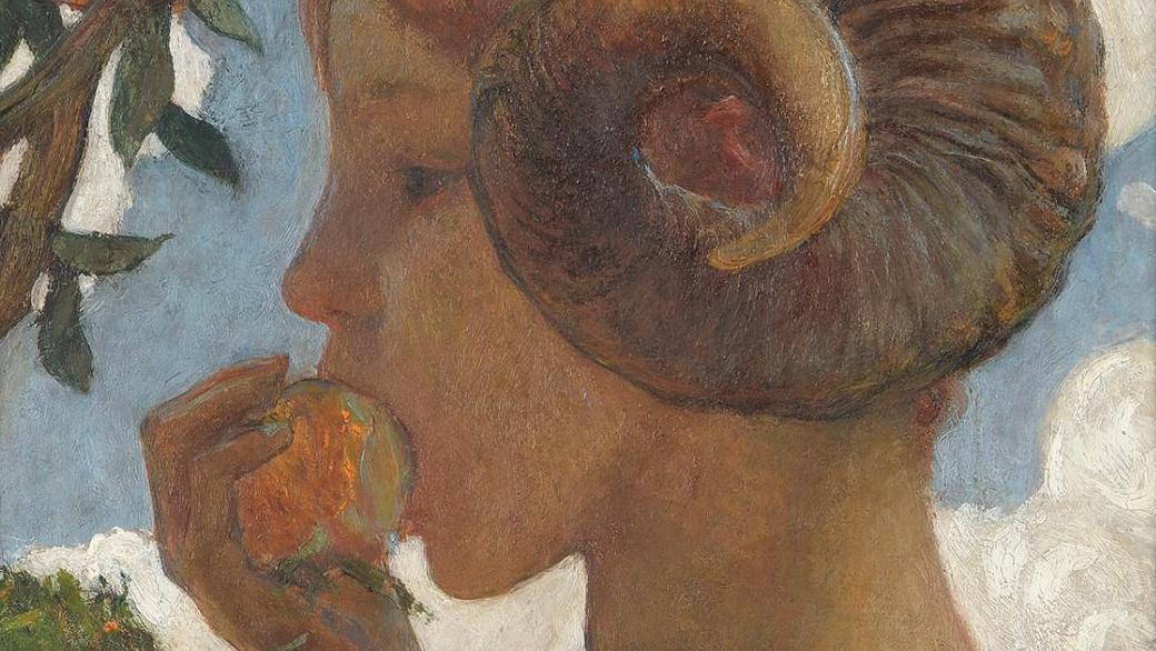 Raoul du Gardier (1871-1952), L’Enfance de Pan, huile sur panneau, 36,5 x 24 cm....  Le jeune Pan de Raoul du Gardier 