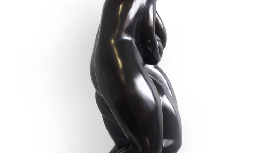 Auguste Zamoyski (1893-1970), Eux deux (Ich Dwoje), bronze à patine noire, signé,... Le formisme de Zamoyski