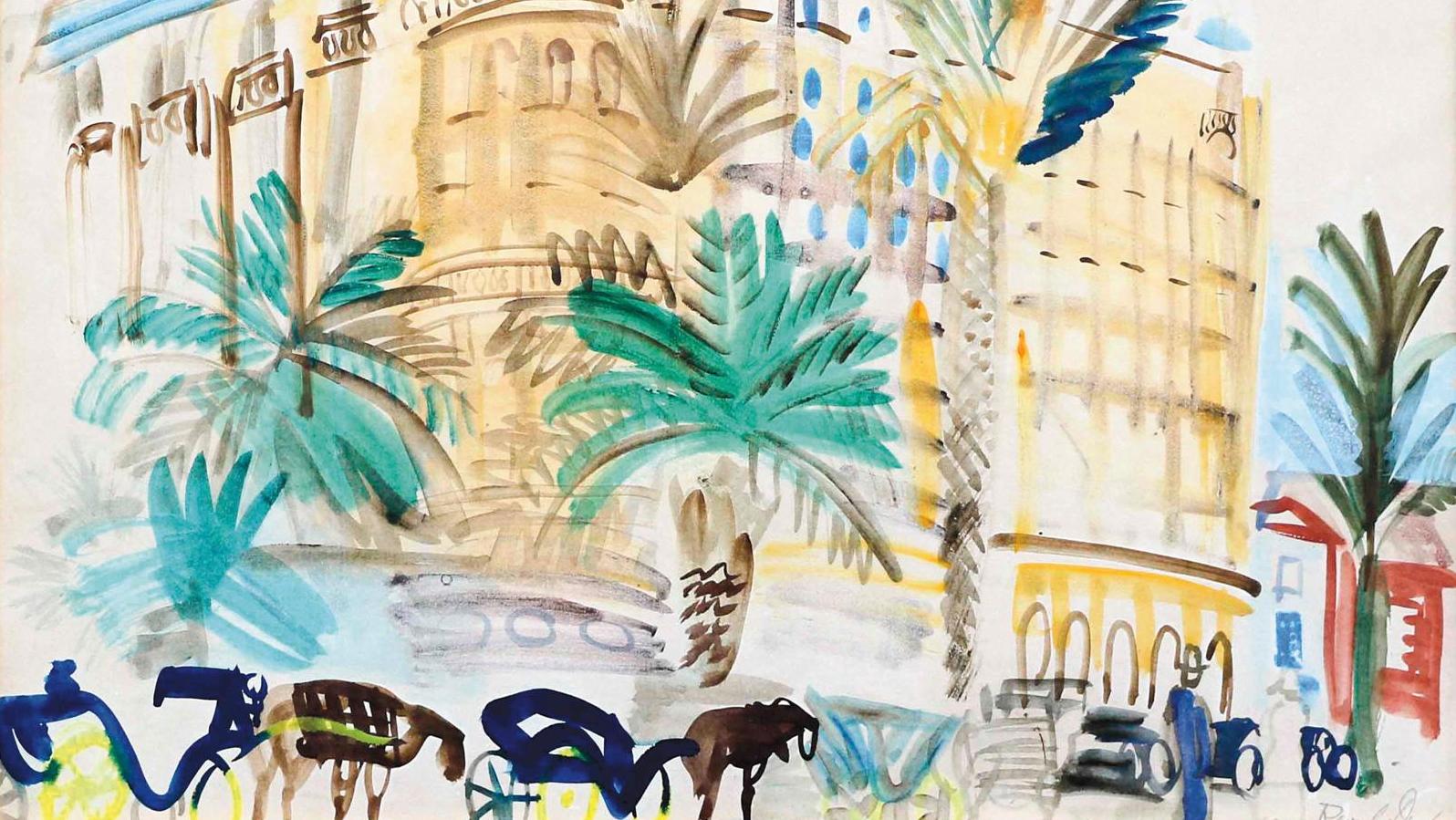 Raoul Dufy (1877-1953), Calèches devant le Carlton à Cannes, vers 1925, aquarelle... Les plaisirs cannois en compagnie des Dufy