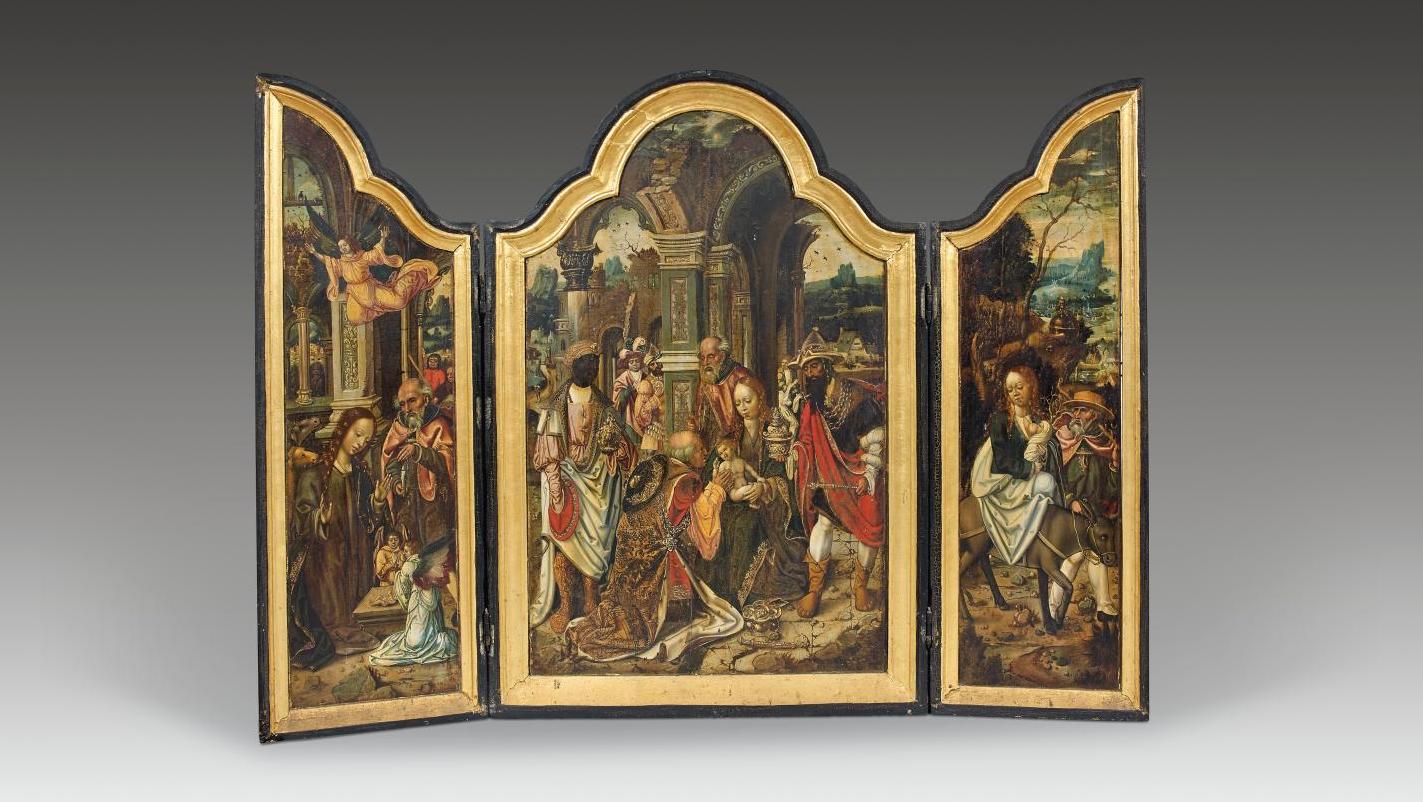 127 500 € Attribué au Maître de 1518 (Jan Van Dornicke, vers 1470-1527), La Nativité,... Cote : la Nativité