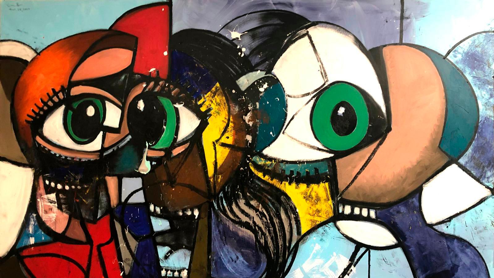 George Condo, Distanced Figures Painting, 2020, oil on canvas.© George Condo, courtesy... With a Digital Miami, Art Basel Achieves Sales  