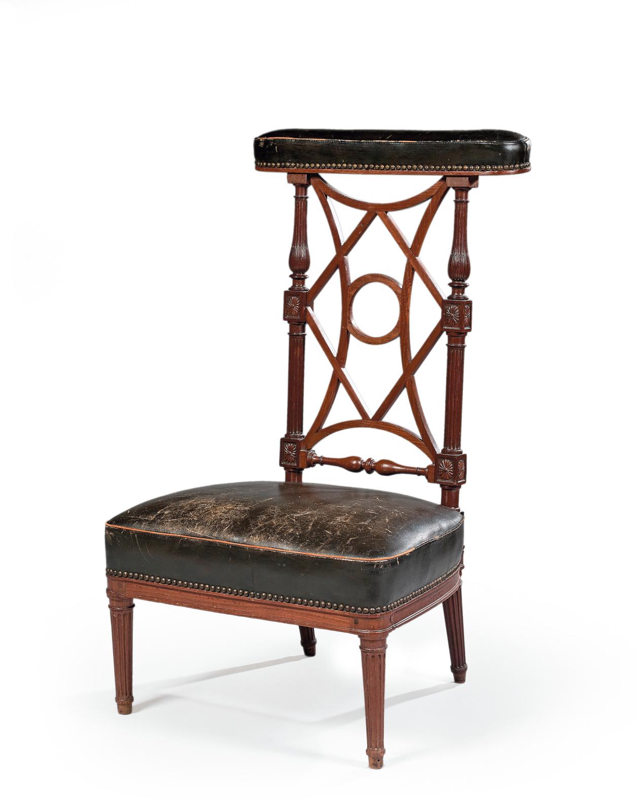 Époque Louis XVI, chaise ponteuse en acajou de Cuba, portant une estampille Jean Baptiste Boulard, 96 x 53 x 46,5 cm. Drouot, 22 mai 2019.
