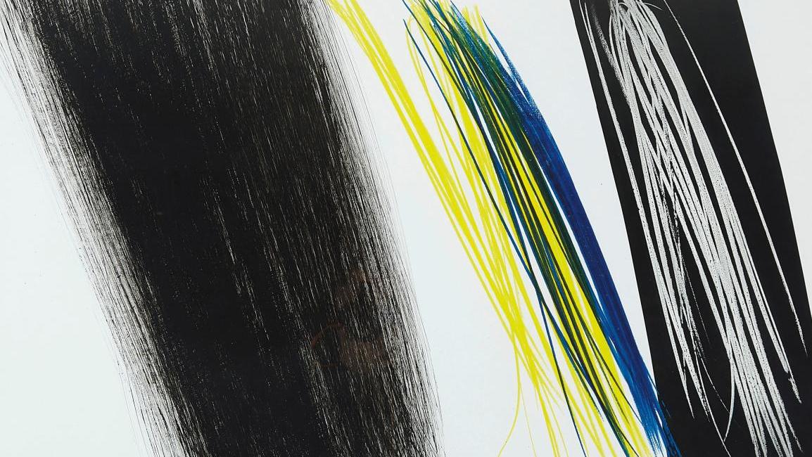 Hans Hartung (1904-1989), Composition, 1973, encre, acrylique et pastelsur carton... Hartung, précurseur de l’abstraction