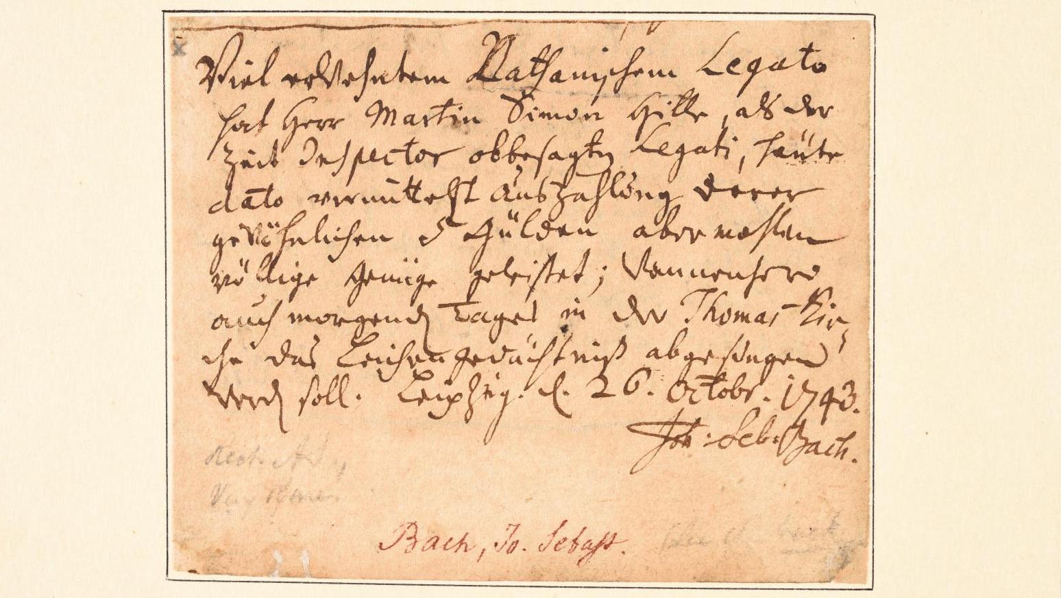 Jean-Sébastien Bach (1685-1750), manuscrit autographe signé en deux endroits « Joh.... Belles pages, de Bach à Picasso