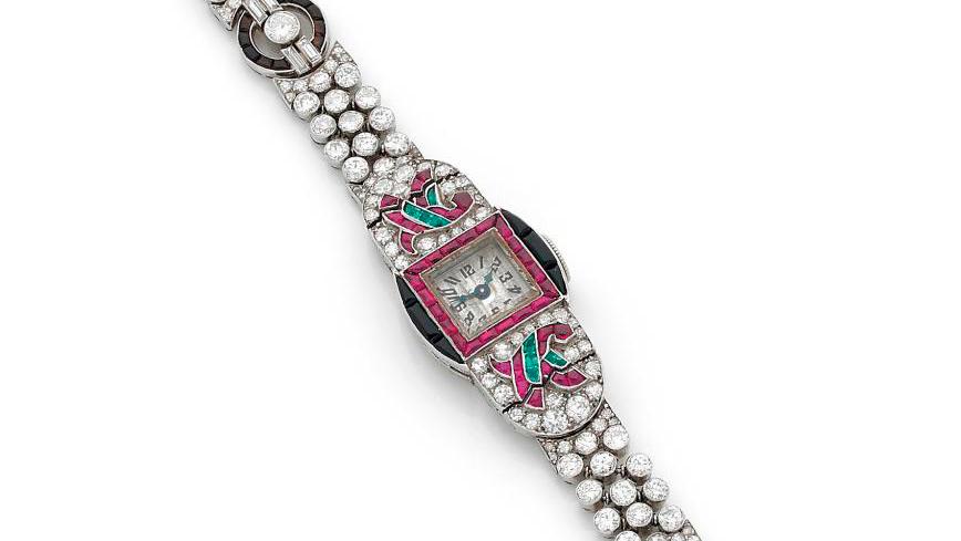Van Cleef & Arpels, c. 1924-1925, square ladies’ wristwatch in platinum and grey... A Precious Timepiece by Van Cleef & Arpels