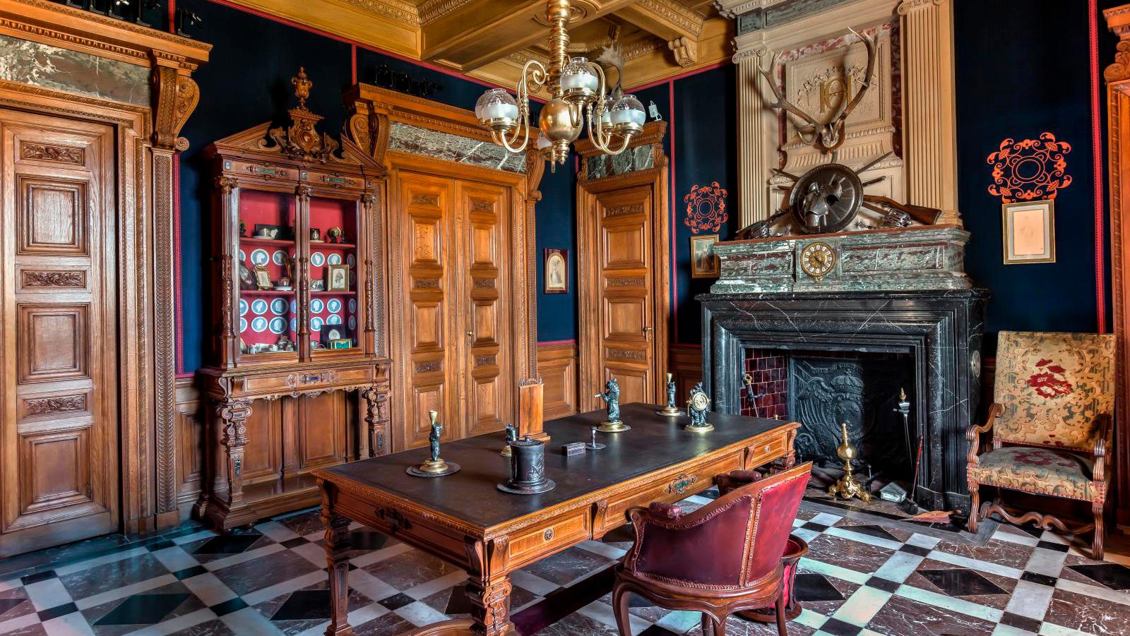 Neo-Renaissance dining room, later transformed into an office. Display sideboard... Eugène Lami: The First Modern Interior Designer