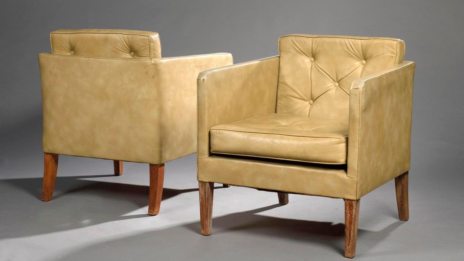 Jean-Michel Frank (1893-1941), pair of club armchairs upholstered in beige imitation... A Designer's Interior by Jean-Michel Frank