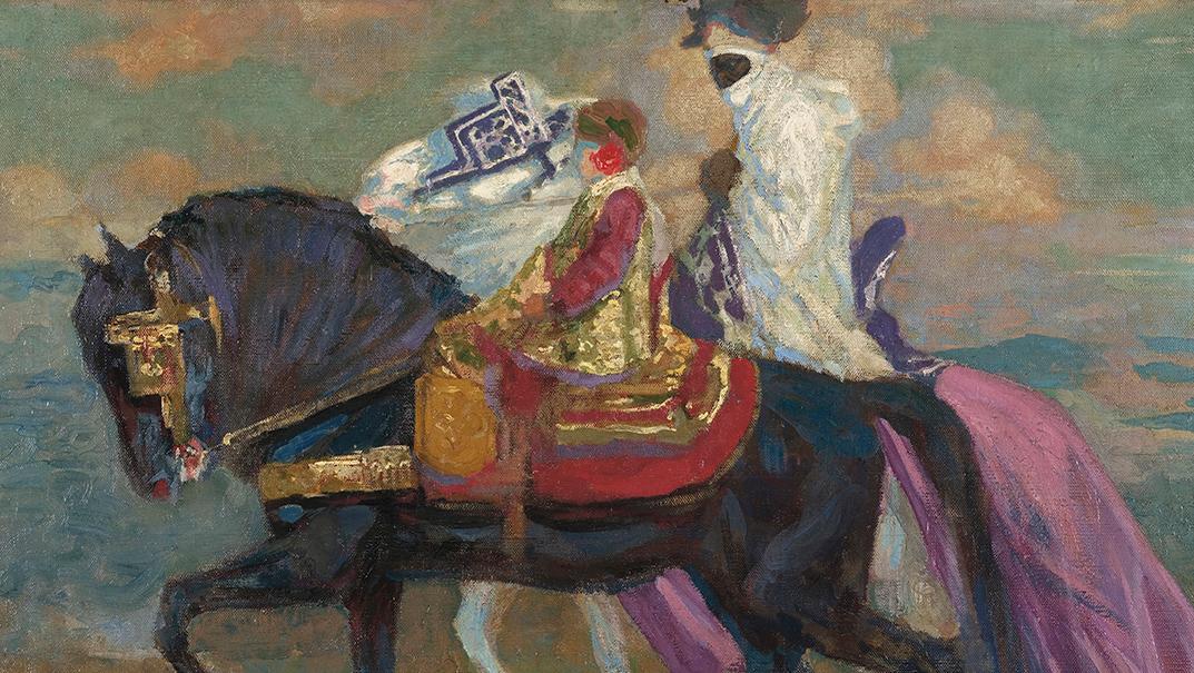 Paul Jouve (1878-1973), Fillette à cheval accompagnée d’un cavalier targui et d’un... Paul Jouve en Algérie