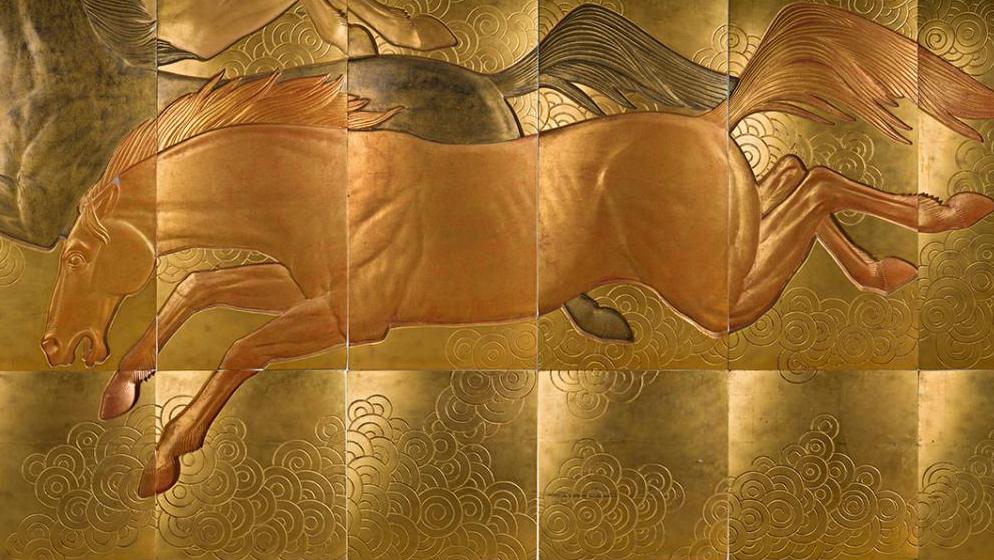 Jean Dunand (1877-1942), La Conquête du cheval, 1935, ensemble de dix-huit panneaux... Jean Dunand à la conquête des mers sur le paquebot Normandie, temple de l’art déco