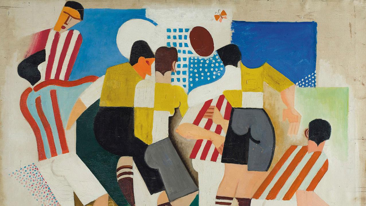 André Lhote (1885-1962), Les Footballeurs (rugby), 1916, huile sur toile signée,... André Lhote : une mêlée de formes et de couleurs