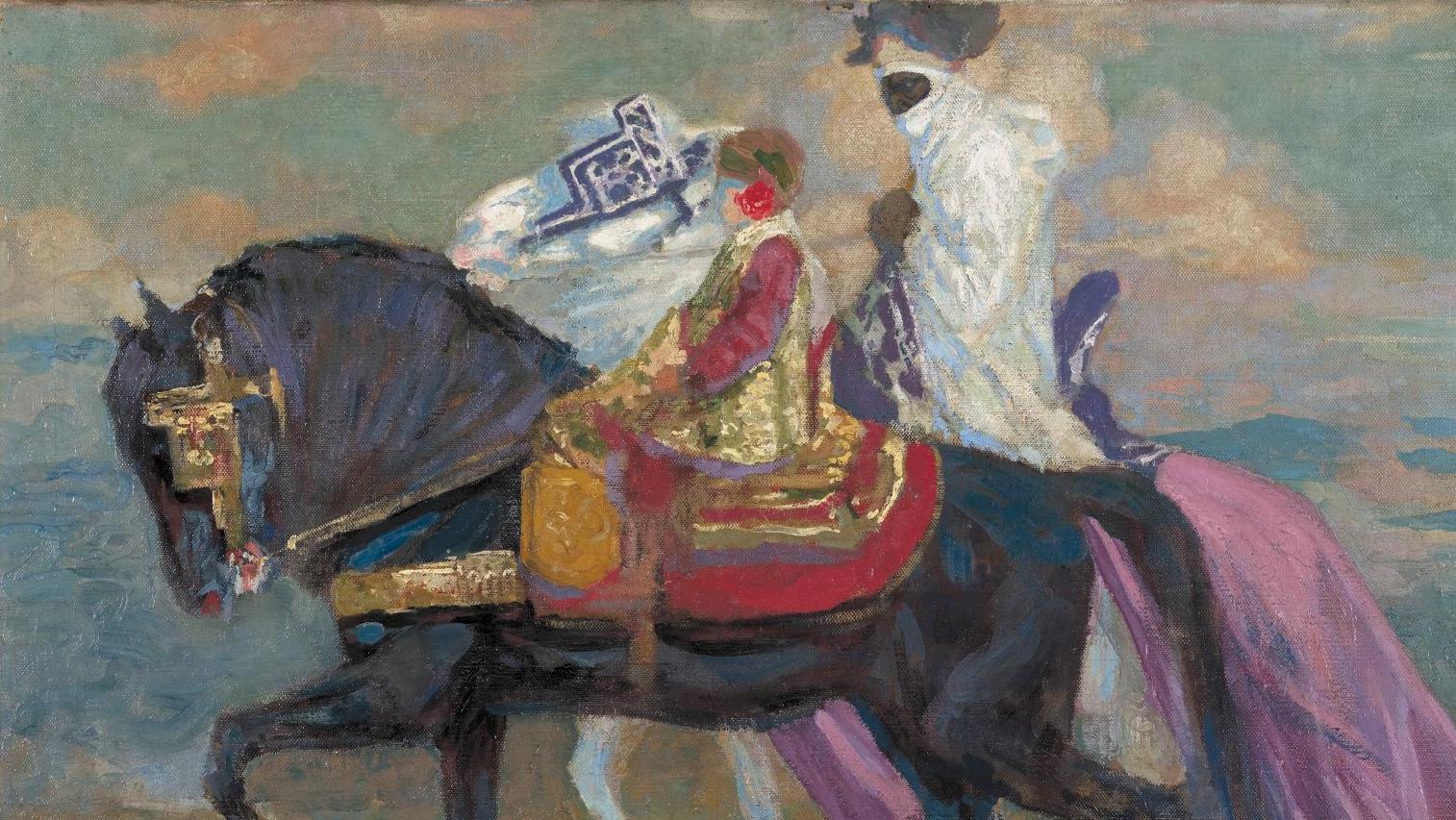 Paul Jouve (1878-1973), Fillette à cheval accompagnée d’un cavalier targui et d’un... Du Sahara à l’Inde rêvée, avec Jouve et Maire