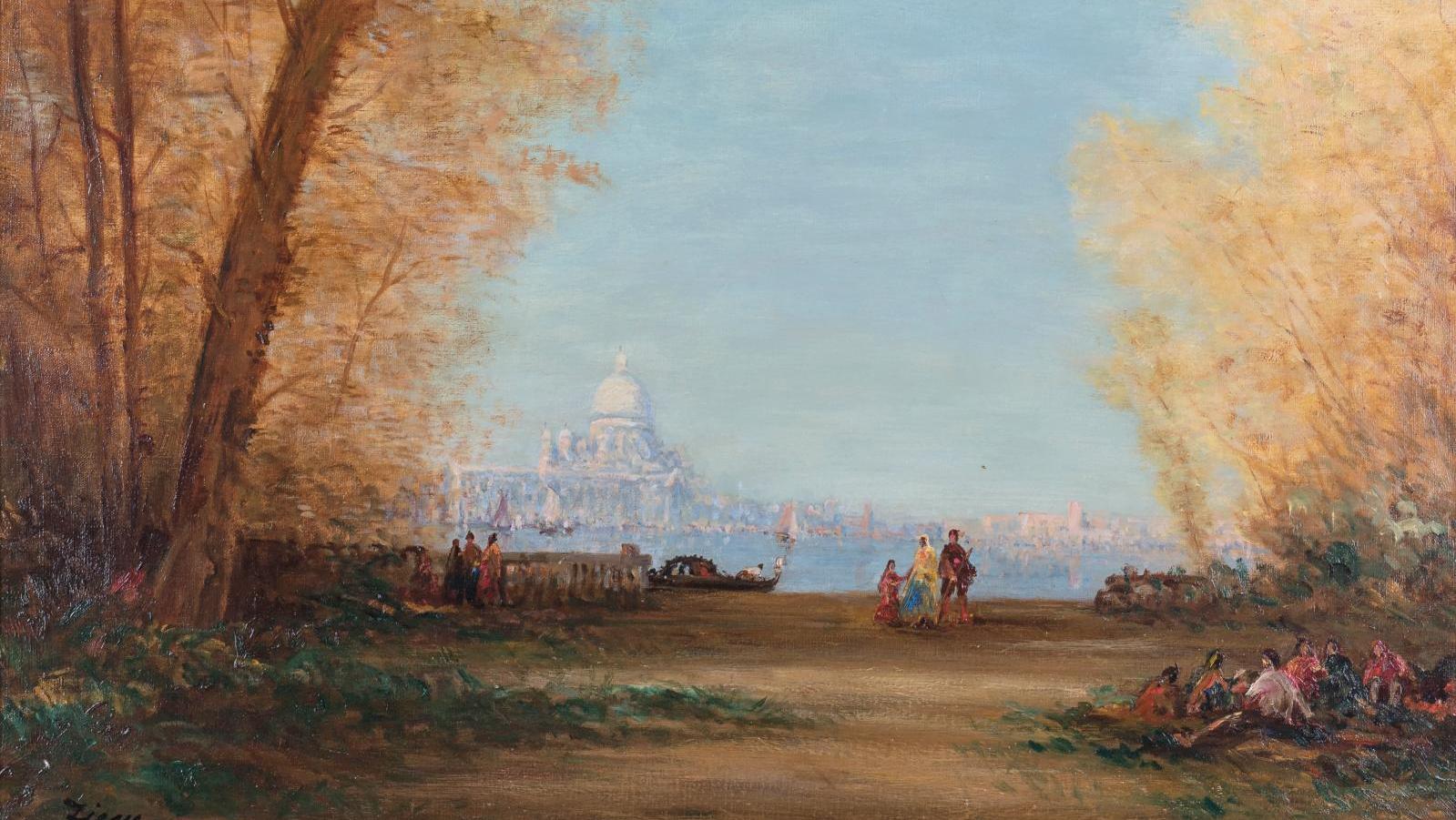 Félix Ziem (1821-1911), Un jardin français, huile sur toile signée en bas à gauche,... Félix Ziem et les jardins de la lagune